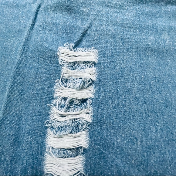 🌸3 for $30 Denim Mini Dress Size M details pearls embroidery distressed jeans - Picture 11 of 15